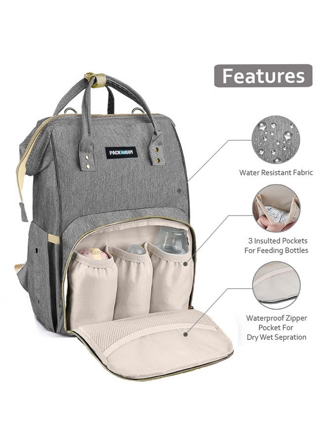 PACKNBUY Classic Diaper Bag for Mothers for Travel, Maternity Bag with Insulated Bottle Pockets, Water Resistant Baby Diaper Bag with Multiple Pockets for Newborn Baby Products (Grey) - Image 2