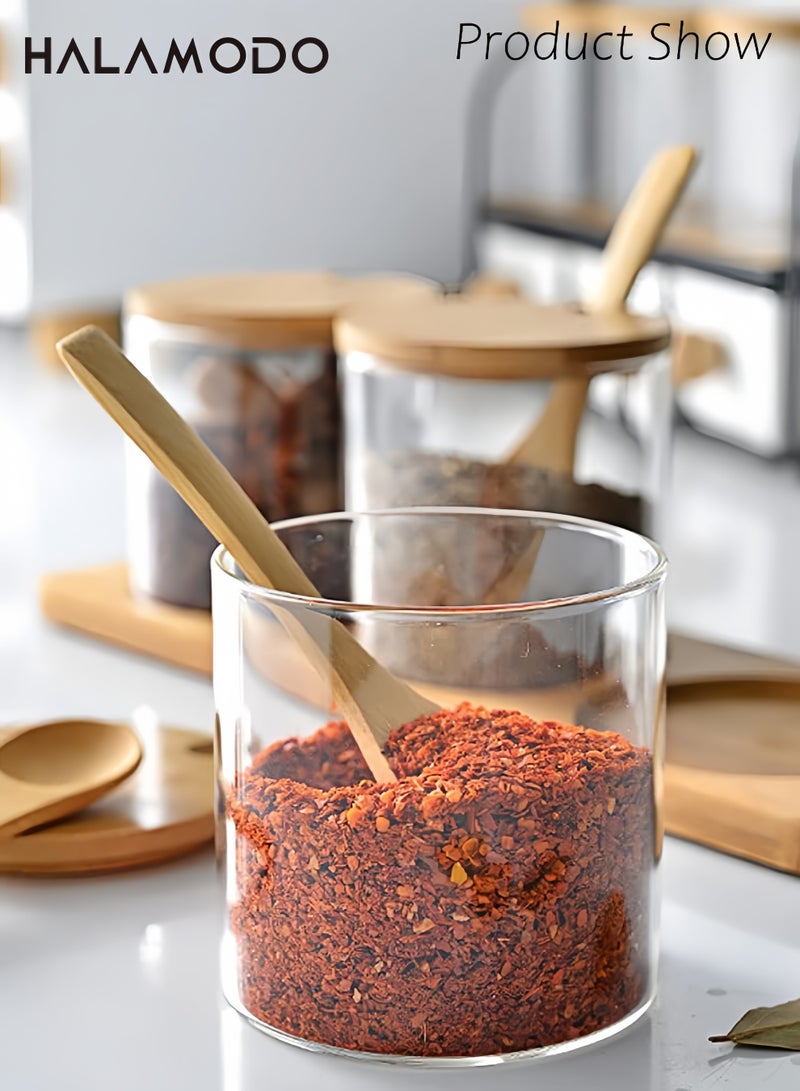 Halamodo 3PCS Condiment Jar Spice Container with Lids and Spoons, 10oz Clear Glass Condiment Canisters Pots Seasoning Box Salt Container Sugar Bowl Set for Kitchen Containers - Image 5