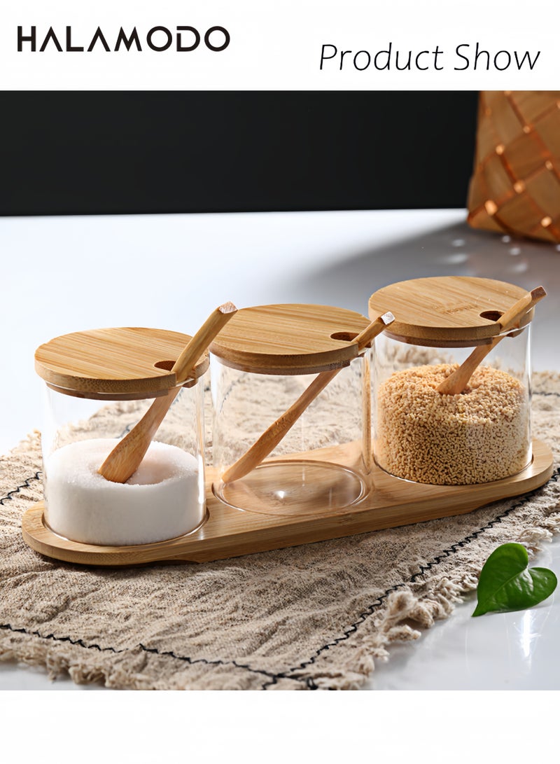 Halamodo 3PCS Condiment Jar Spice Container with Lids and Spoons, 10oz Clear Glass Condiment Canisters Pots Seasoning Box Salt Container Sugar Bowl Set for Kitchen Containers - Image 4