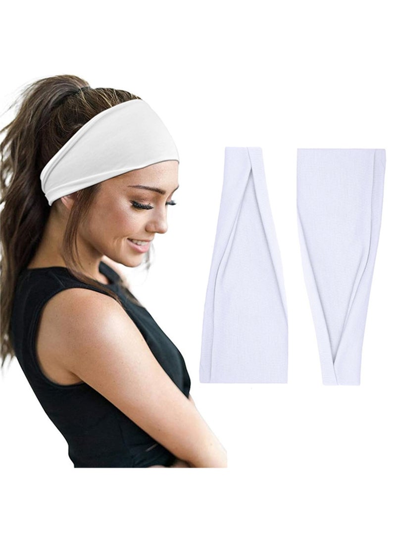 Generic 2 Pcs headbands For Women Wide White Headband Yoga Workout Head Bands Hair Accessories - Image 1
