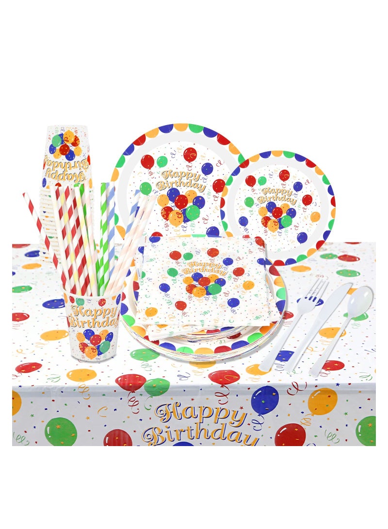 SYOSI 162 PCS Happy Birthday Disposable Party Favors with Birthday Plates Cups Napkins Tablecloth Straws Birthday Party Supplies for Kids Birthday Party Decoration, 20 Guests (Happy birthday) - Image 1