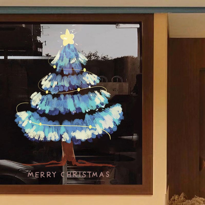 2026 New Year Christmas Decorative Glass Stickers Green Christmas Tree Wall Stickers Electrostatic Stickers Window Stickers Door Stickers Window Stickers - Image 2