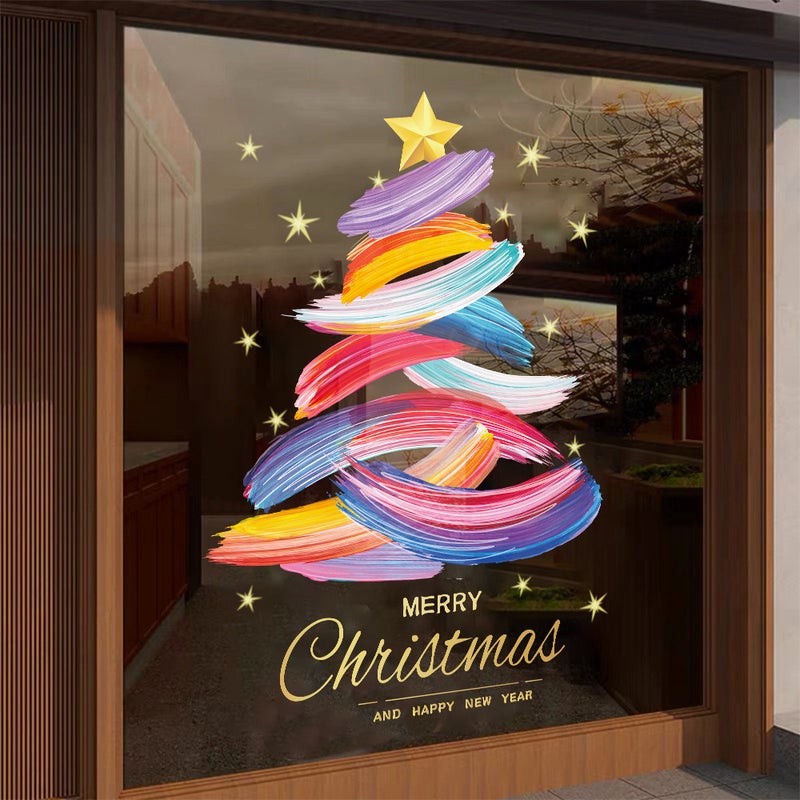 2026 New Year Christmas Decorative Glass Stickers Green Christmas Tree Wall Stickers Electrostatic Stickers Window Stickers Door Stickers Window Stickers - Image 3