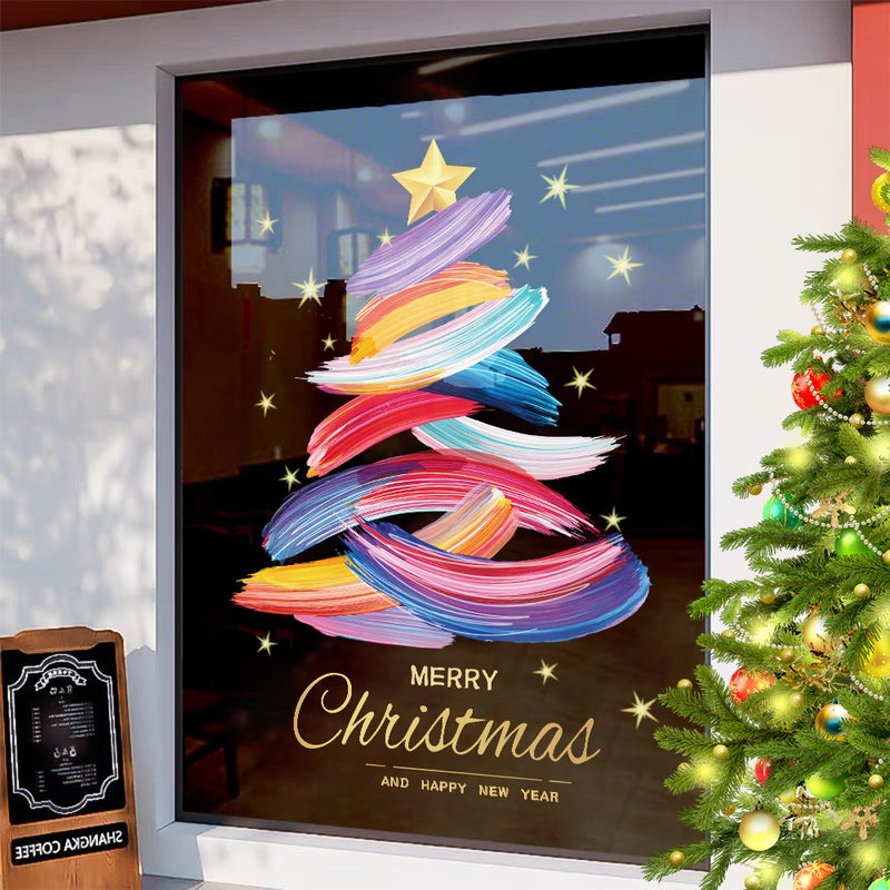 2026 New Year Christmas Decorative Glass Stickers Green Christmas Tree Wall Stickers Electrostatic Stickers Window Stickers Door Stickers Window Stickers - Image 5