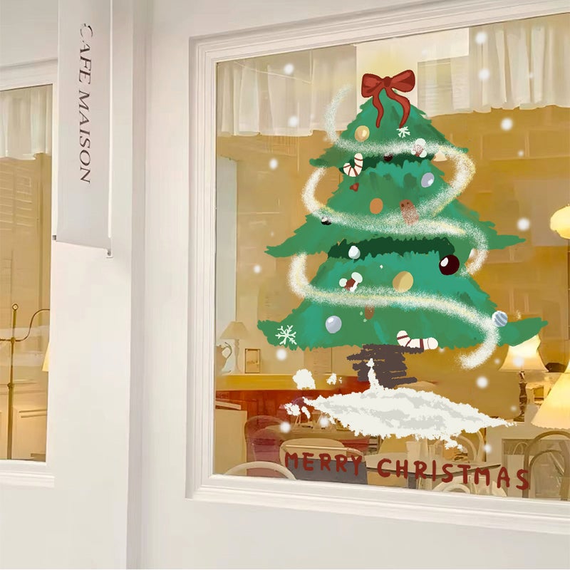 2026 New Year Christmas Decorative Glass Stickers Green Christmas Tree Wall Stickers Electrostatic Stickers Window Stickers Door Stickers Window Stickers - Image 4