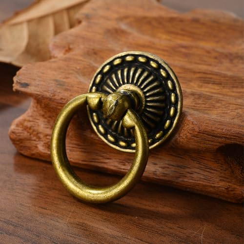 Chris.W 6pcs Vintage Bronze Drop Ring Knobs Pulls Handles for Dresser Drawer Antique Drawer Pull Ring Single Hole Decorative Hardware with Screws for Furniture Cabinet Cupboard (Round) - Image 3