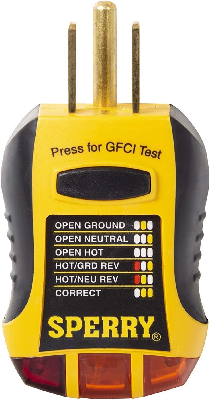 SPERRY Instruments GFI6302 GFCI Outlet / Receptacle Tester, Standard 120V AC Outlets, 7 Visual Indication / Wiring Legend, Home & Professional Use, Yellow & Black - Image 2