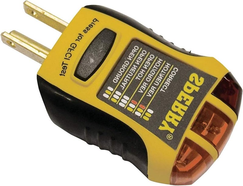 SPERRY Instruments GFI6302 GFCI Outlet / Receptacle Tester, Standard 120V AC Outlets, 7 Visual Indication / Wiring Legend, Home & Professional Use, Yellow & Black - Image 1