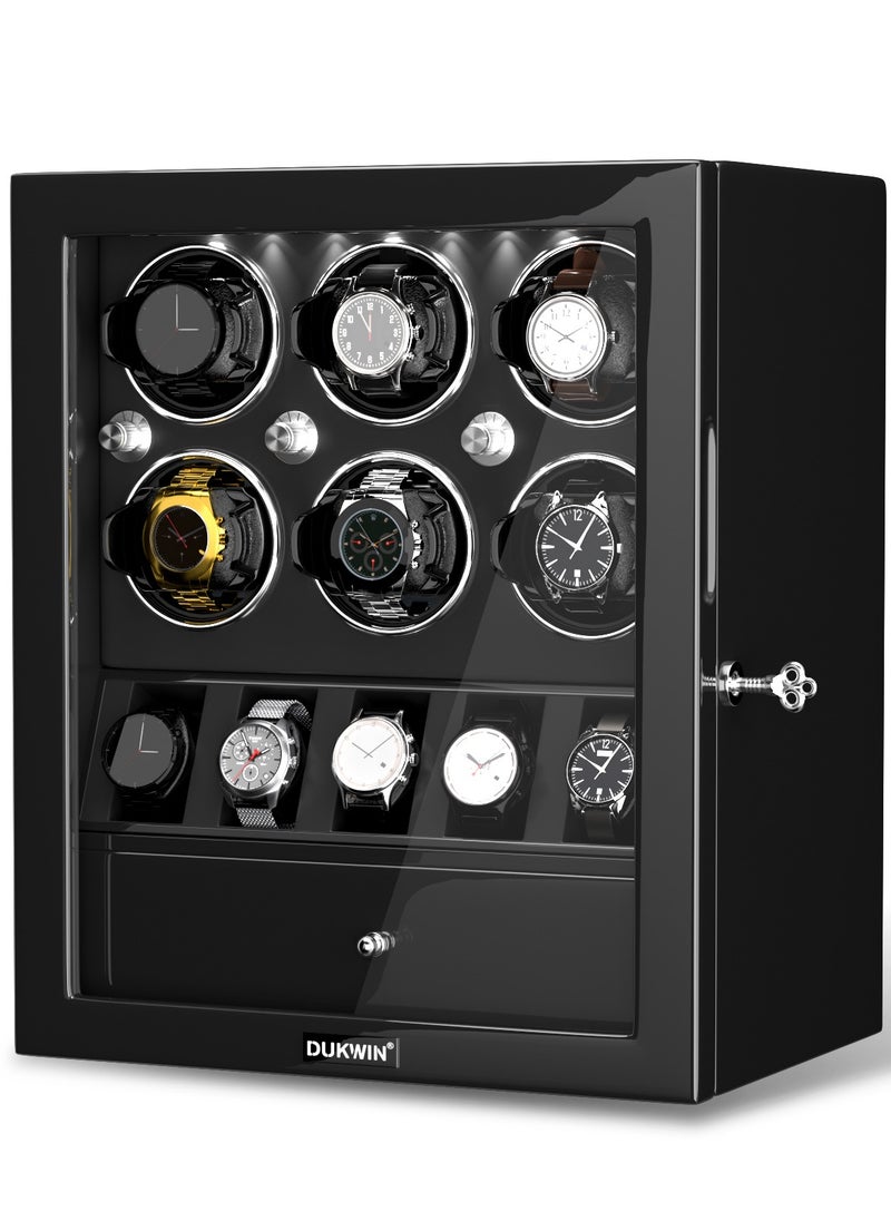 3 in 1 Watch Winder for 6 Automatic Watches with 5 Extra Watches Storage, White LED Light, 4 Rotation Modes, key lock and Jewelry Drawer for Men and Women - pzsku/ZDF5C5D333081E61C667DZ/45/_/1736404350/b4143b41-2cab-4193-bc8c-51cbd49c5717