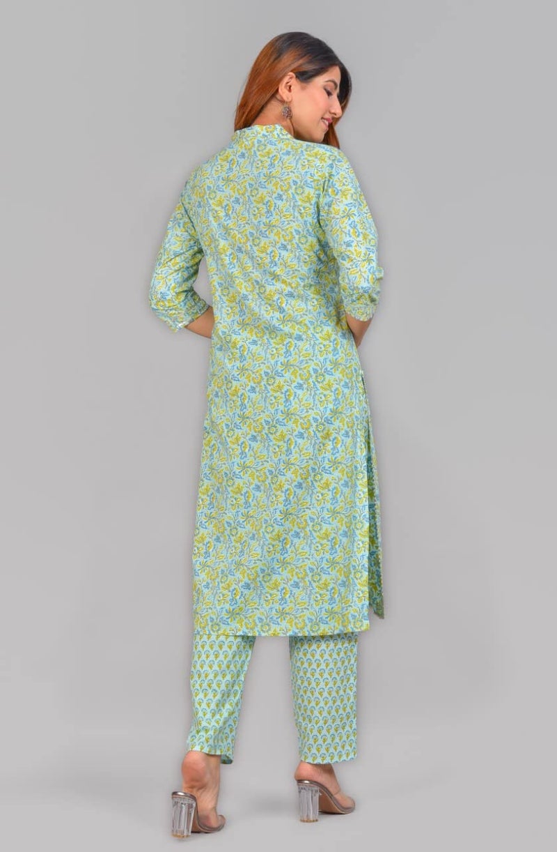 Yash Gallery Women's Embroidered Floral Printed Straight Kurti With Pant And Dupatta (Green, L) - Image 3