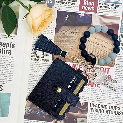 TSNSOEEO Wristlet Keychain Bracelet Wallet, Key Ring Silicone Bead Bangle, Tassel Card Pocket Key Chains for Woman - Image 2