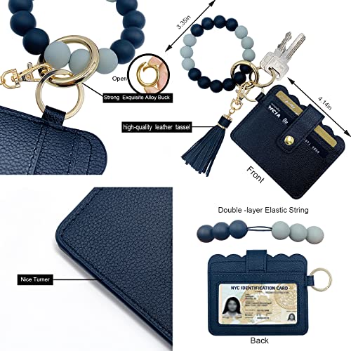 TSNSOEEO Wristlet Keychain Bracelet Wallet, Key Ring Silicone Bead Bangle, Tassel Card Pocket Key Chains for Woman - Image 3