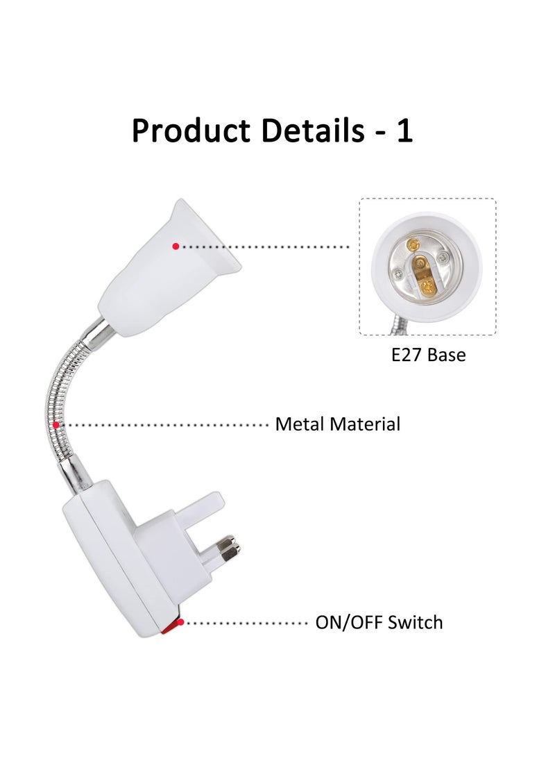 SYOSI E27 Lamp Holder with Plug and Switch, 2 Pcs Flexible Arm Wall Light Socket for Bedroom, Kitchen, Bulb Base with Plug-in Capability  - Image 3