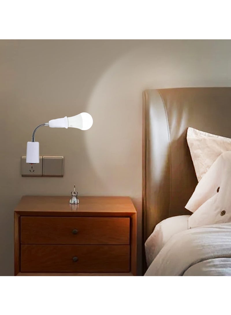 E27 Lamp Holder with Plug and Switch, 2 Pcs Flexible Arm Wall Light Socket for Bedroom, Kitchen, Bulb Base with Plug-in Capability