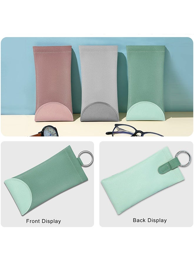 دبليو أف أف أو حقيبة نظارات ناعمة بحجم 2 مع كيس، حقيبة نظارات شمسية جلدية للسفر، حقيبة نظارات بغطاء قابل للضغط مع حلقة للتعليق - وردي/أخضر - Image 5