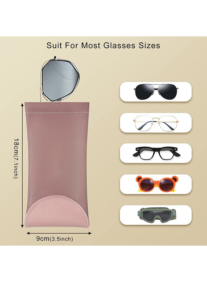 دبليو أف أف أو حقيبة نظارات ناعمة بحجم 2 مع كيس، حقيبة نظارات شمسية جلدية للسفر، حقيبة نظارات بغطاء قابل للضغط مع حلقة للتعليق - وردي/أخضر - Image 2