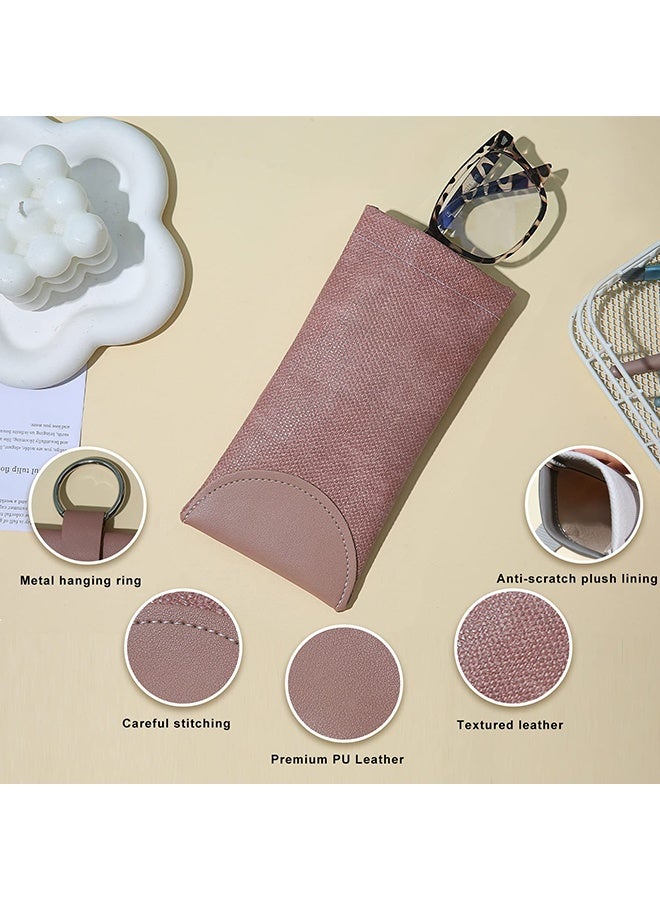 دبليو أف أف أو حقيبة نظارات ناعمة بحجم 2 مع كيس، حقيبة نظارات شمسية جلدية للسفر، حقيبة نظارات بغطاء قابل للضغط مع حلقة للتعليق - وردي/أخضر - Image 3