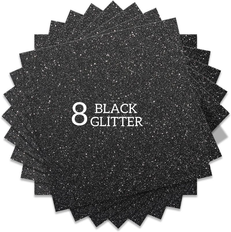FANSGUAR Black Glitter HTV Heat Transfer Vinyl Bundle 8 sheets-12 x12 Iron on Vinyl for T Shirts Hats Clothing Compatible with Cricut Cameo Heat Press Machine - Image 1