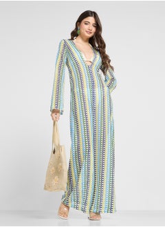 Crochet Multi Stripe Beach Dress With Front Slit - pzsku/ZDF5CA49AE44D9E085AECZ/45/_/1726485374/cc28d48c-5aa4-4356-a8c1-bbe75ad4fa3e