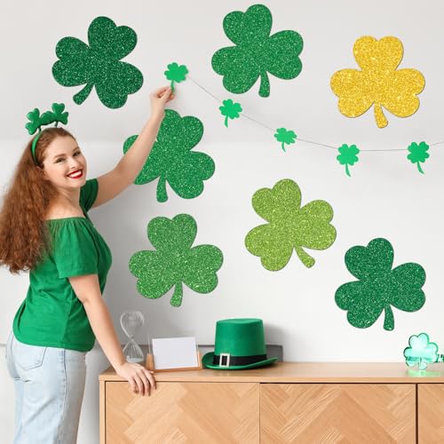 Yewfold Large St. Patrick's Day Shamrock Cutouts Decorations, Clover Cardboard Cutout Set of 12, 11" x 11" Saint Patrick's Day Cut Outs Decor for Party Wall Bulletin Board Indoor Outdoor Decoration - Image 4