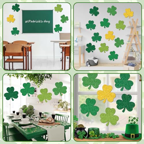 Yewfold Large St. Patrick's Day Shamrock Cutouts Decorations, Clover Cardboard Cutout Set of 12, 11" x 11" Saint Patrick's Day Cut Outs Decor for Party Wall Bulletin Board Indoor Outdoor Decoration - Image 3