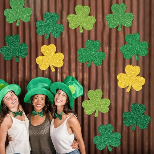 Yewfold Large St. Patrick's Day Shamrock Cutouts Decorations, Clover Cardboard Cutout Set of 12, 11" x 11" Saint Patrick's Day Cut Outs Decor for Party Wall Bulletin Board Indoor Outdoor Decoration - Image 5