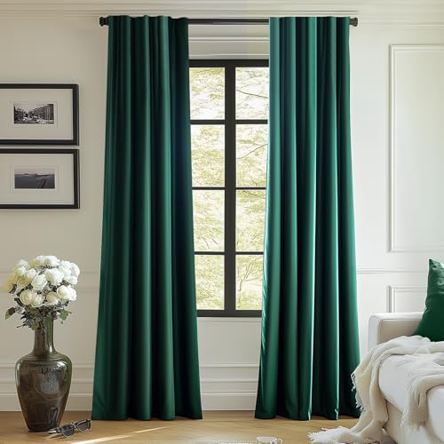 Lazzzy Velvet Blackout Curtains Green Thermal Insulated Drapes for Bedroom Living Room Darkening 120 Inches Extra Long Window Treatments Super Soft Luxury Rod Pocket 2 Panels Emerald Green
