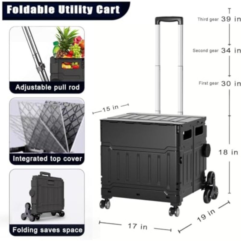 Foldable Utility Cart with Stair Climbing Wheels, Folding Portable Rolling Crate Handcart with Aluminium Alloy Telescoping Handles, Handcart for Grocery Book File Tool Art Supplies - Image 2