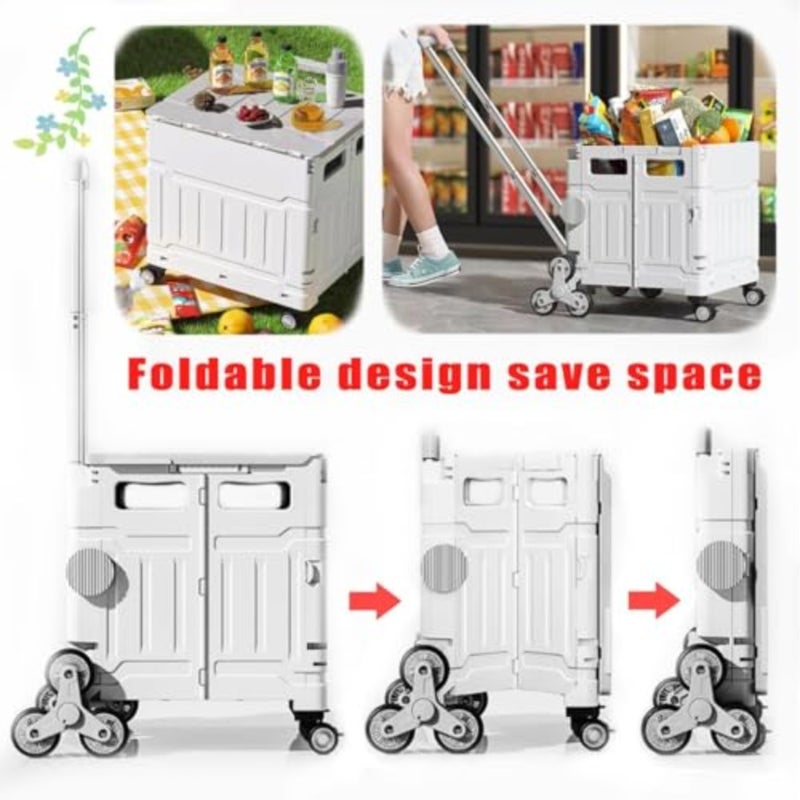 Foldable Utility Cart with Stair Climbing Wheels, Folding Portable Rolling Crate Handcart with Aluminium Alloy Telescoping Handles, Handcart for Grocery Book File Tool Art Supplies - Image 4