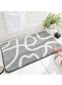 TYCOM Bathroom Rugs Bath Mat 40 By 60 CM Non Slip Fluffy Soft Plush Microfiber Shower Carpet Rug Machine Washable Quick Dry Ultra Bath Mats for Tub Bathroom and Shower Line Grey. 