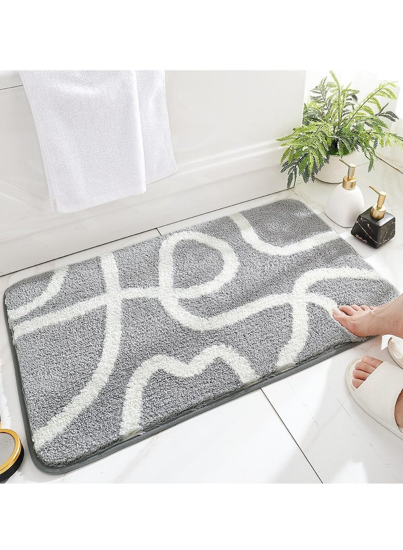 TYCOM Bathroom Rugs Bath Mat 40 By 60 CM Non Slip Fluffy Soft Plush Microfiber Shower Carpet Rug Machine Washable Quick Dry Ultra Bath Mats for Tub Bathroom and Shower Line Grey.  - Image 1