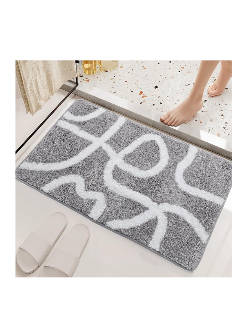TYCOM Bathroom Rugs Bath Mat 40 By 60 CM Non Slip Fluffy Soft Plush Microfiber Shower Carpet Rug Machine Washable Quick Dry Ultra Bath Mats for Tub Bathroom and Shower Line Grey.  - Image 2