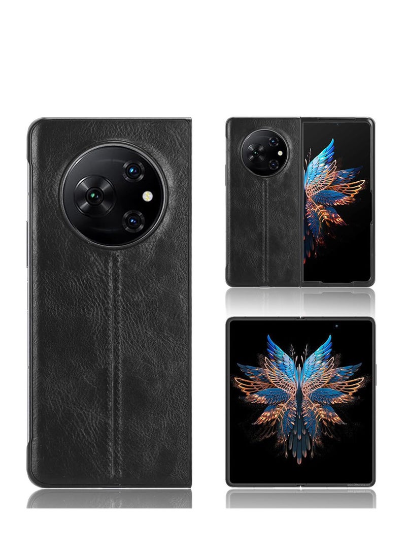 Excefore Compatible with Tecno Phantom V Fold Case Cover, Retro PU Leather Ultra Slim Shockproof Case for Tecno Phantom V Fold 5G (Black) - Image 1