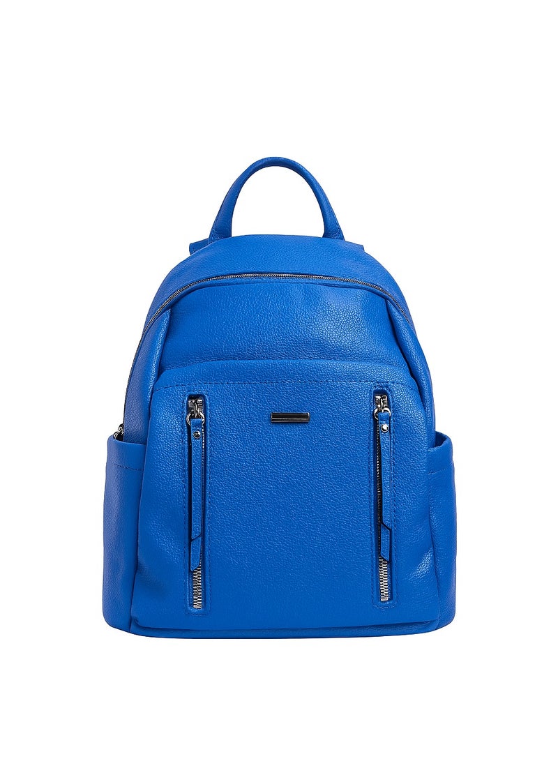 CITYWAY Cityway Fashion Backpack with Double Front Zippers, Royal Blue, Faux Leather, School Travel Daypack  - Image 1