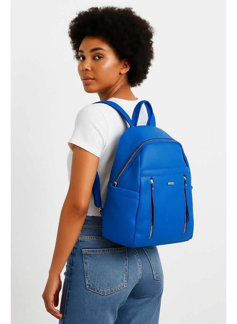 CITYWAY Cityway Fashion Backpack with Double Front Zippers, Royal Blue, Faux Leather, School Travel Daypack  - Image 4
