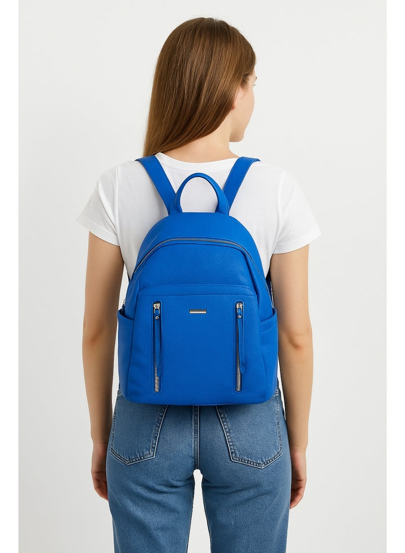 CITYWAY Cityway Fashion Backpack with Double Front Zippers, Royal Blue, Faux Leather, School Travel Daypack  - Image 5