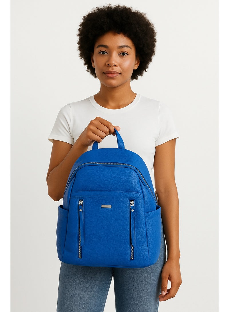 CITYWAY Cityway Fashion Backpack with Double Front Zippers, Royal Blue, Faux Leather, School Travel Daypack  - Image 3