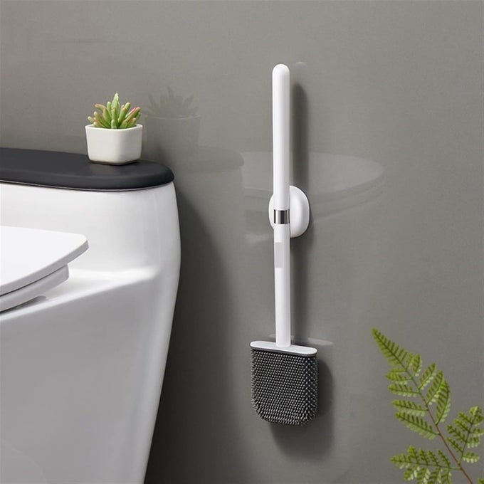 TOILET BRUSH LONG HANDLE SOFT SILICONE TOILET BRUSH WITH STURDY WALL MOUNT HOLDER FLEXIBLE SOFT BRISTLE BRUSH CLEANING BRUSH FOR TOILET ACCESSORIESMULTI