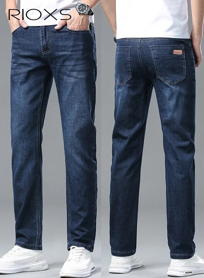 جينز رجالي بقصة ضيقة وساق مستقيمة من قماش الدنيم القطني المطاطي مع جيوب مناسب للعمل والملابس الكاجوال - Image 2