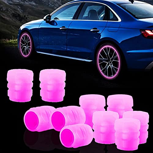 AUGEN 4 Pieces Luminous Auto Dust Tyre Valve Caps Fluorescent Pink Valve Caps Tyre Decoration Car Motorcycle Bicycle Wheel Hub Glowing Valve Covers (Pack of 4) - Image 5