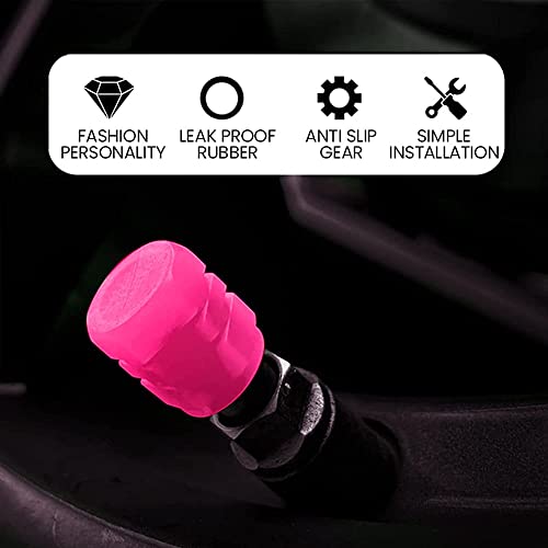 AUGEN 4 Pieces Luminous Auto Dust Tyre Valve Caps Fluorescent Pink Valve Caps Tyre Decoration Car Motorcycle Bicycle Wheel Hub Glowing Valve Covers (Pack of 4) - Image 4