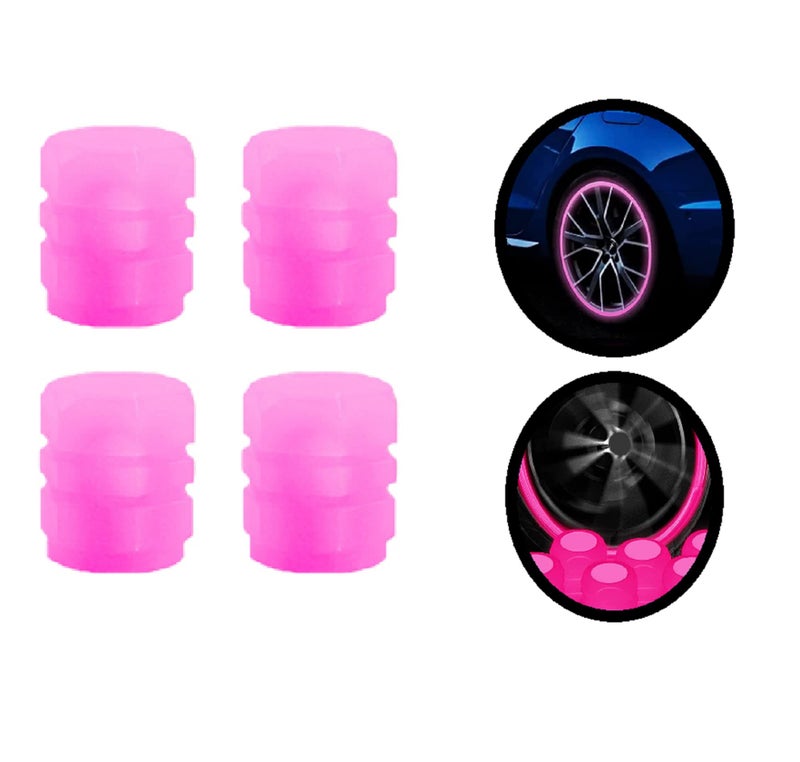 AUGEN 4 Pieces Luminous Auto Dust Tyre Valve Caps Fluorescent Pink Valve Caps Tyre Decoration Car Motorcycle Bicycle Wheel Hub Glowing Valve Covers (Pack of 4) - Image 2