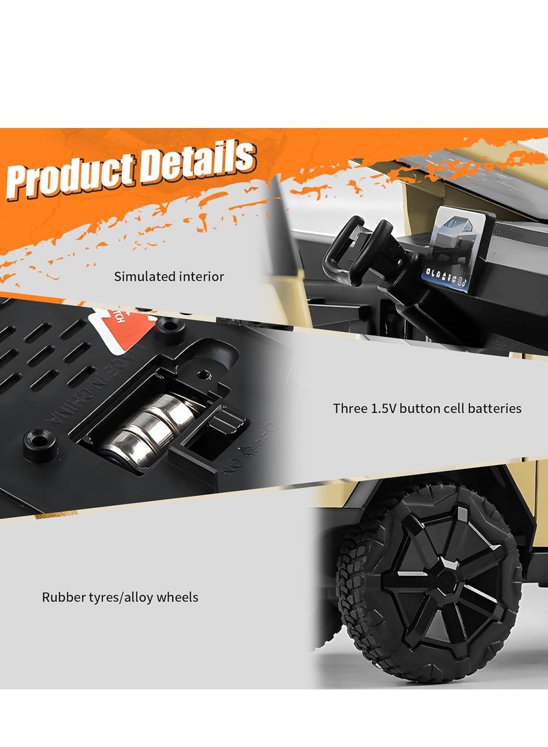 MAGIC VAULT 1:24 نموذج سيارة سايبرترك المصنوعة من المعدن مع دراجة سايبركواد - شاحنة بيك أب معدنية للأولاد والبنات والبالغين - صوت، أضواء، أبواب قابلة للفتح - نموذج هدية للأطفال من عمر 6 سنوات فما فوق، سيارة قابلة للجمع (ذهبي) - Image 4