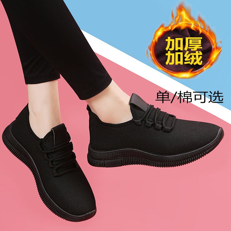 Fall 2024 Womens Versatile Casual Running Sports Shoes Soft Bottom Dance Shoes Full Black for Working Mothers Breathable Cross Buckle black with cotton 