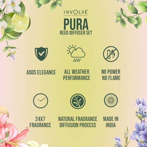 Involve your senses Involve Pura Reed Diffuser Set- Vanilla & Blossom - 120 ml | Oil Diffuser with Free 10 Reed Sticks | Room Freshener for Home, Bedroom | Gifts Set (Pack of 2) - Image 4