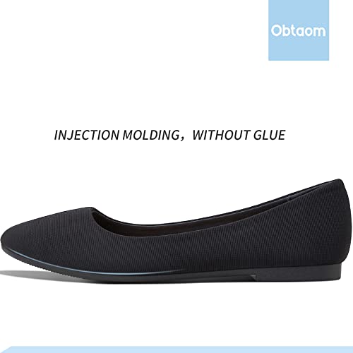 Obtaom Womens Textile Flat Shoes Round Toe Slip on Shoes Fabric Dress Black Ballet Flats(Black US8) - Image 2