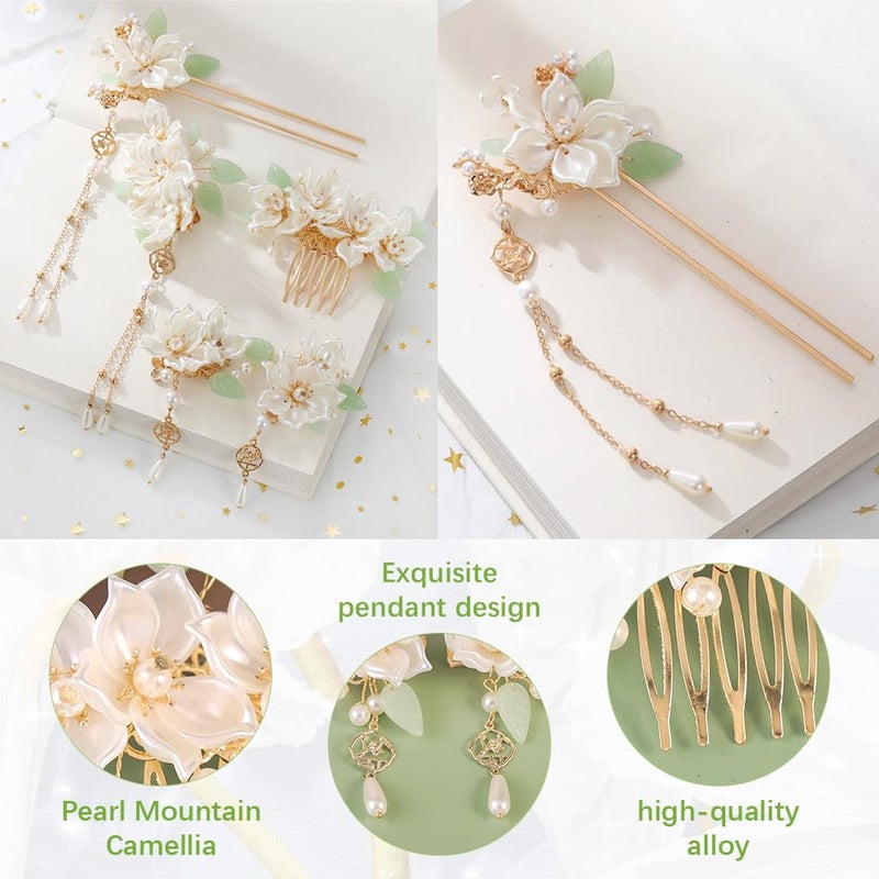 M'AYCREATE MAYCREATE® 5Pcs Camellia Flower Tassels Hair Pin Crystal Rhinestone Pearl Headpiece Retro Brides Hair Accessories for Women Girls Updo Long - Image 3