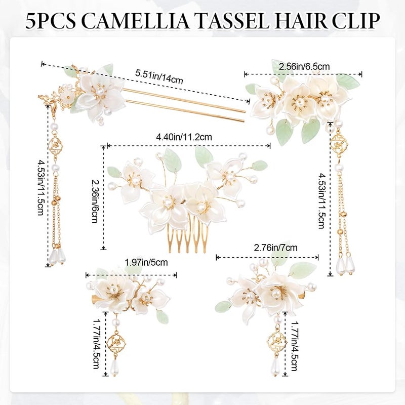 M'AYCREATE MAYCREATE® 5Pcs Camellia Flower Tassels Hair Pin Crystal Rhinestone Pearl Headpiece Retro Brides Hair Accessories for Women Girls Updo Long - Image 2