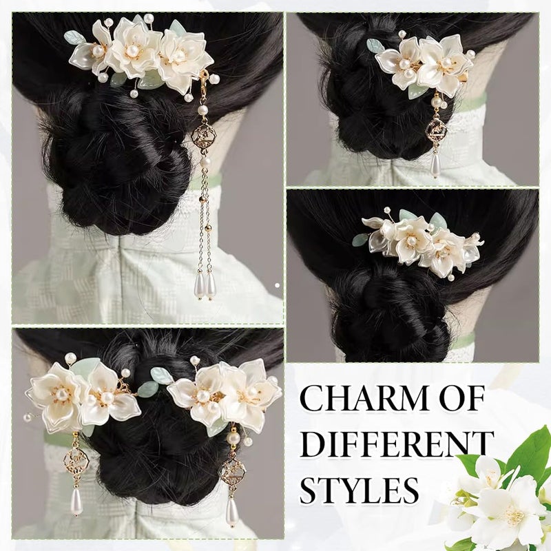 M'AYCREATE MAYCREATE® 5Pcs Camellia Flower Tassels Hair Pin Crystal Rhinestone Pearl Headpiece Retro Brides Hair Accessories for Women Girls Updo Long - Image 4