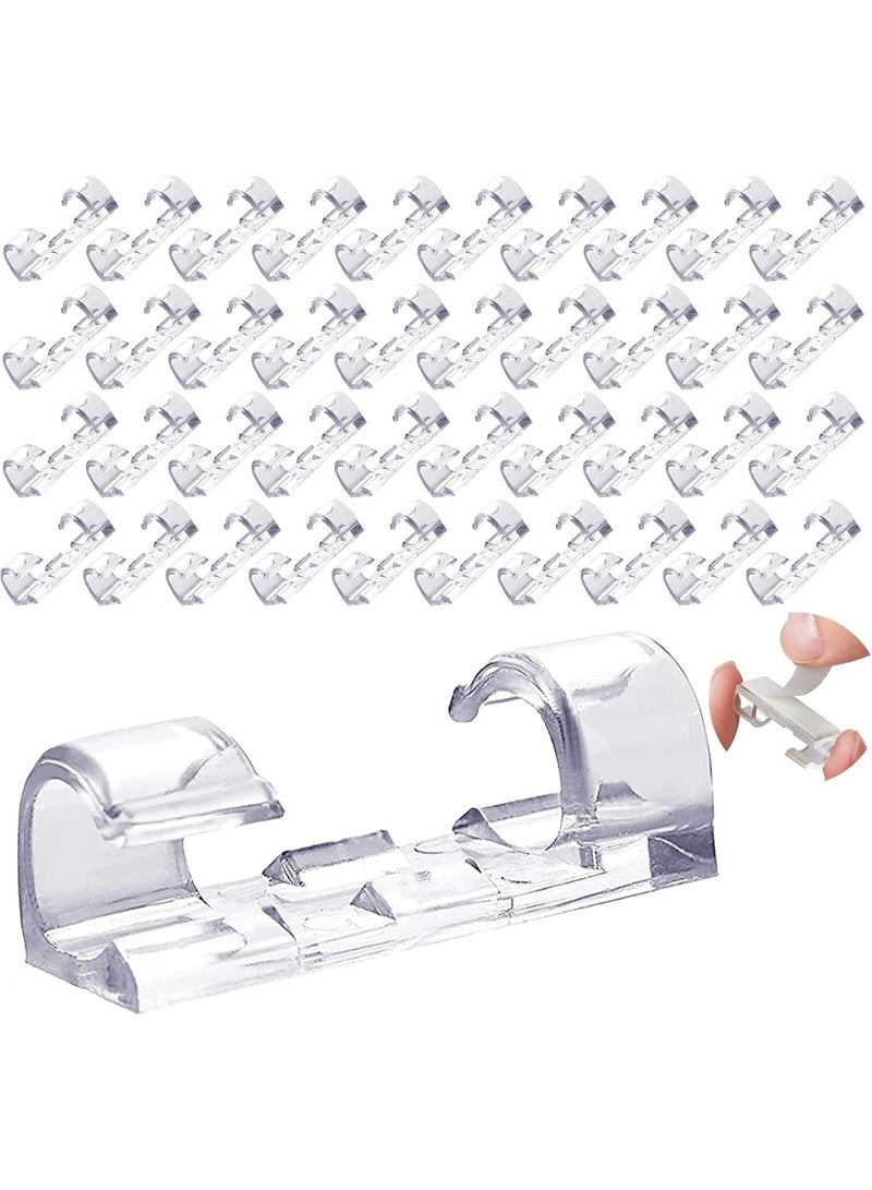 Cord Clips, 100Pcs Premium Self-Adhesive Wire Clips, Strong Multifunctional Cord Holder Wire Organizer, Sticky Cable Clamp for Home Office Car TV PC Laptop Desktop Management (Transparent) - Image 1